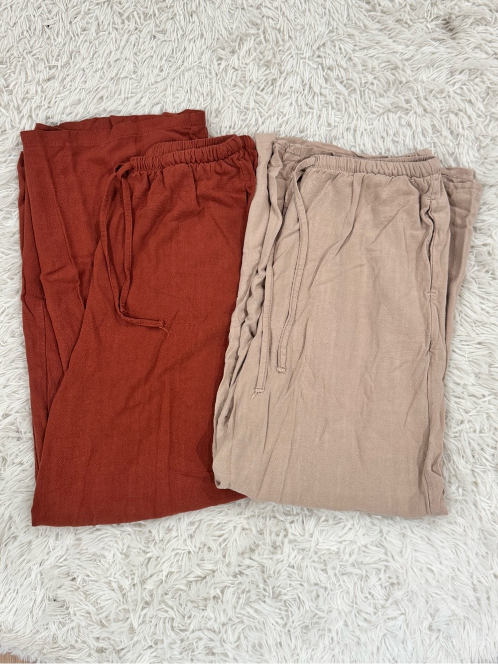 Cozy Drawstring Lounge Pants - Rust & Beige
